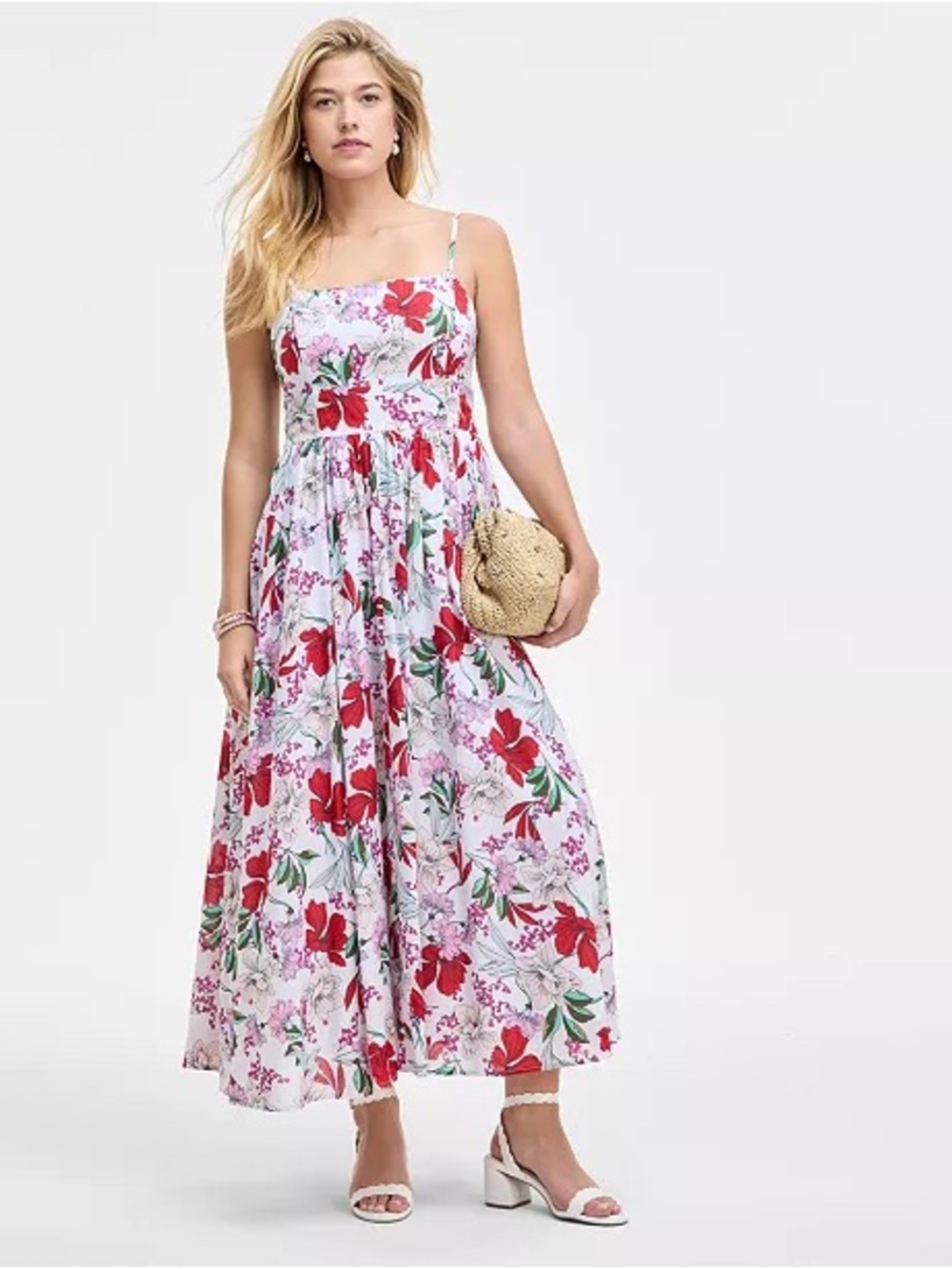 Floral Red & Pink Maxi Sundress with Spaghetti Straps
